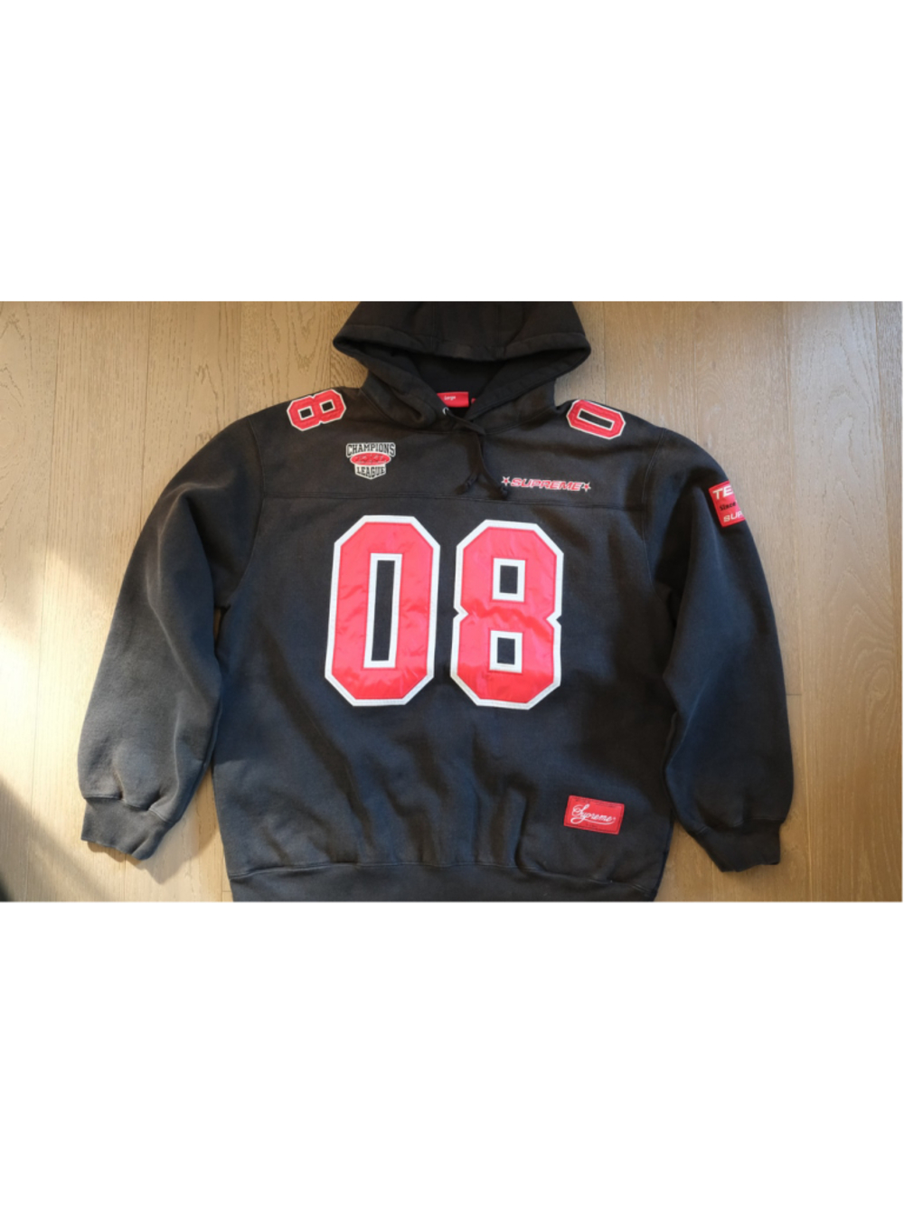 Supreme Football Jersey Hooded Sweatshirt Black Red Large